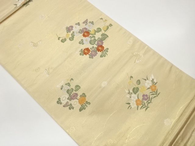 JAPANESE FUKURO OBI / WOVEN BUTTERFLY & AUTUMN FLOWERS